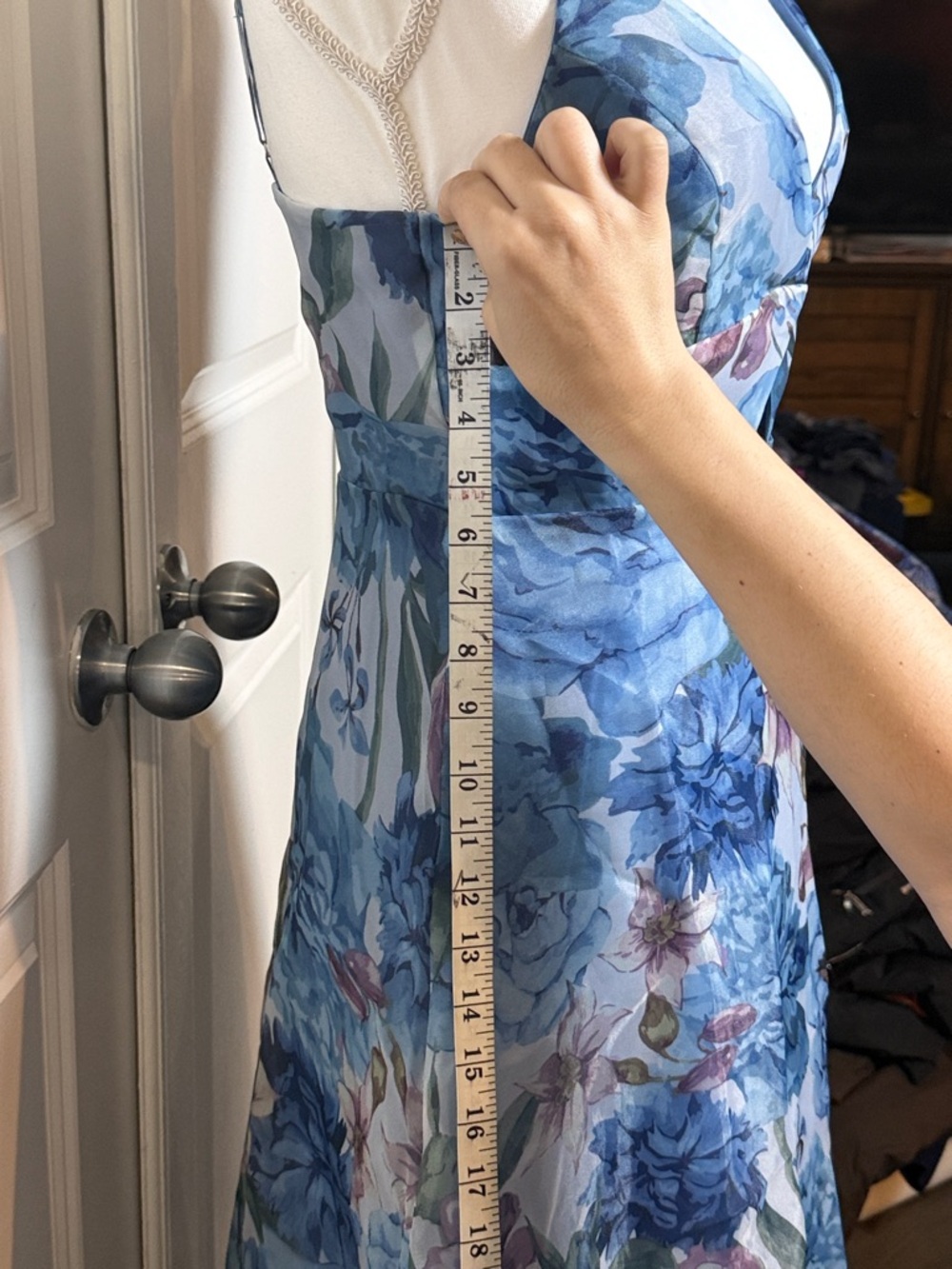 Lulu's Blue Floral V-Neck Cutout Spaghetti Strap Maxi Dress - Picture 7 of 11